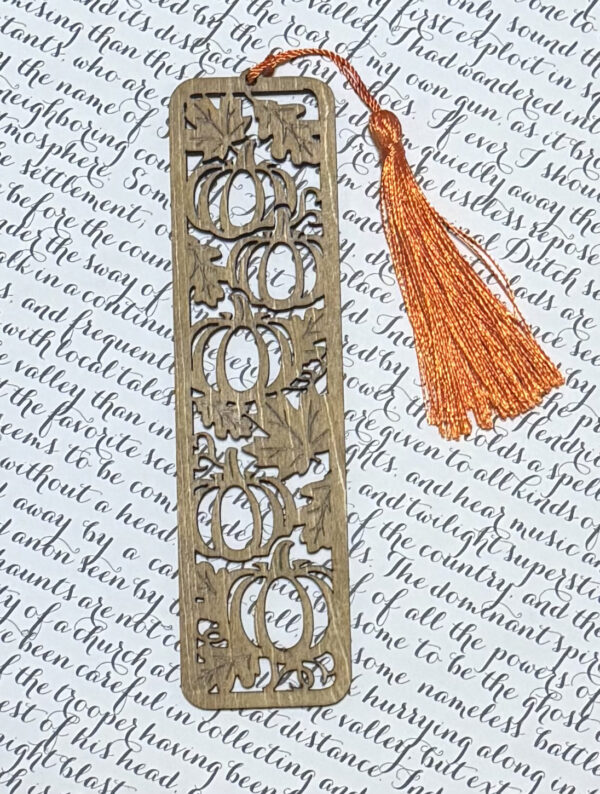 Autumn Pumpkin Patch Wooden Bookmark with Tassel