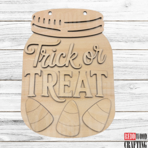 “Trick Or Treat” with Candy Corn Mason Jar Hanger Raw Wood Kit