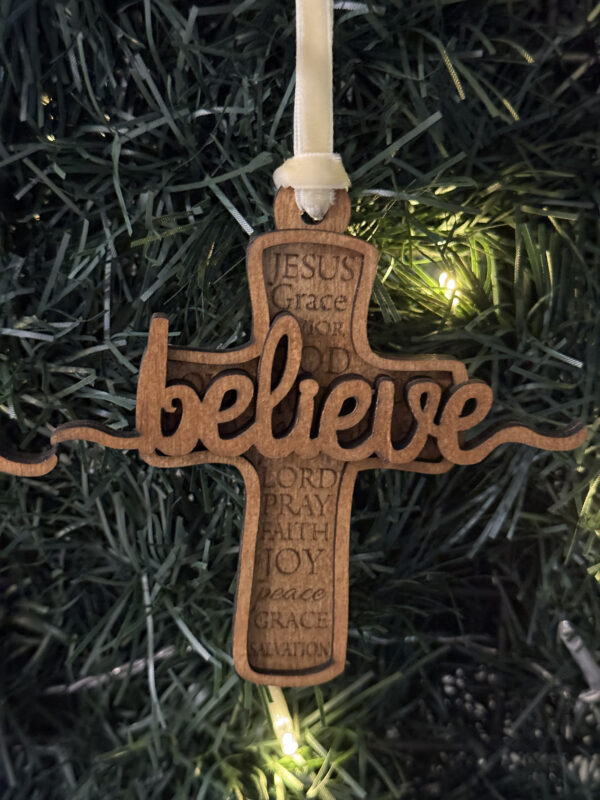 "Believe" Cross Christmas Ornament