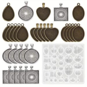 31 PC DIY Silicone Resin Mold Jewelry Casting Epoxy Pendant Tray Mold Craft Kit