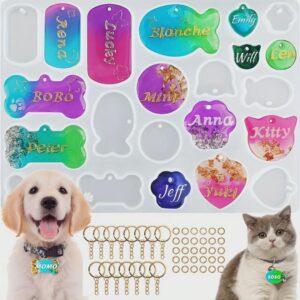 15pcs Silicone Resin Pet Tag Resin Mold with Metal Hangers,  Dog & Cat Keychain Pendant