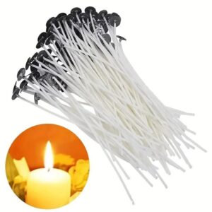 100pcs Pre-Waxed Natural Candle Wicks with Wick Holders, 6 inch or 8 inch DIY Candle Making, Arts & Crafts Supplies, Smooth Texture Wicks
