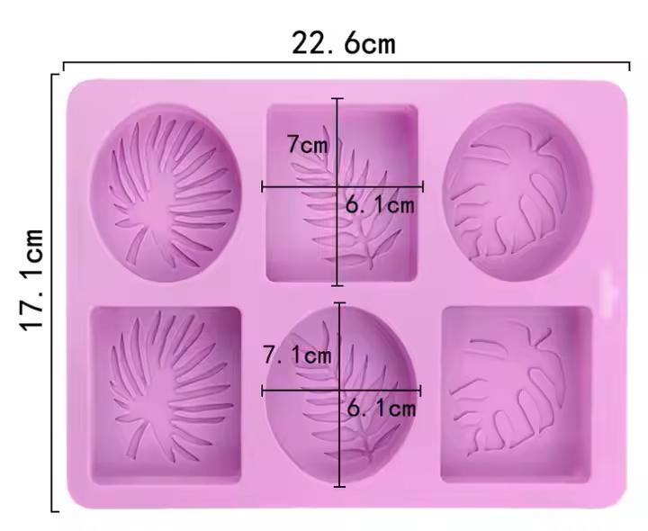 6 Cavity 3D Leaf Pattern Silicone Mold for Handmade Soap Making - Image 2