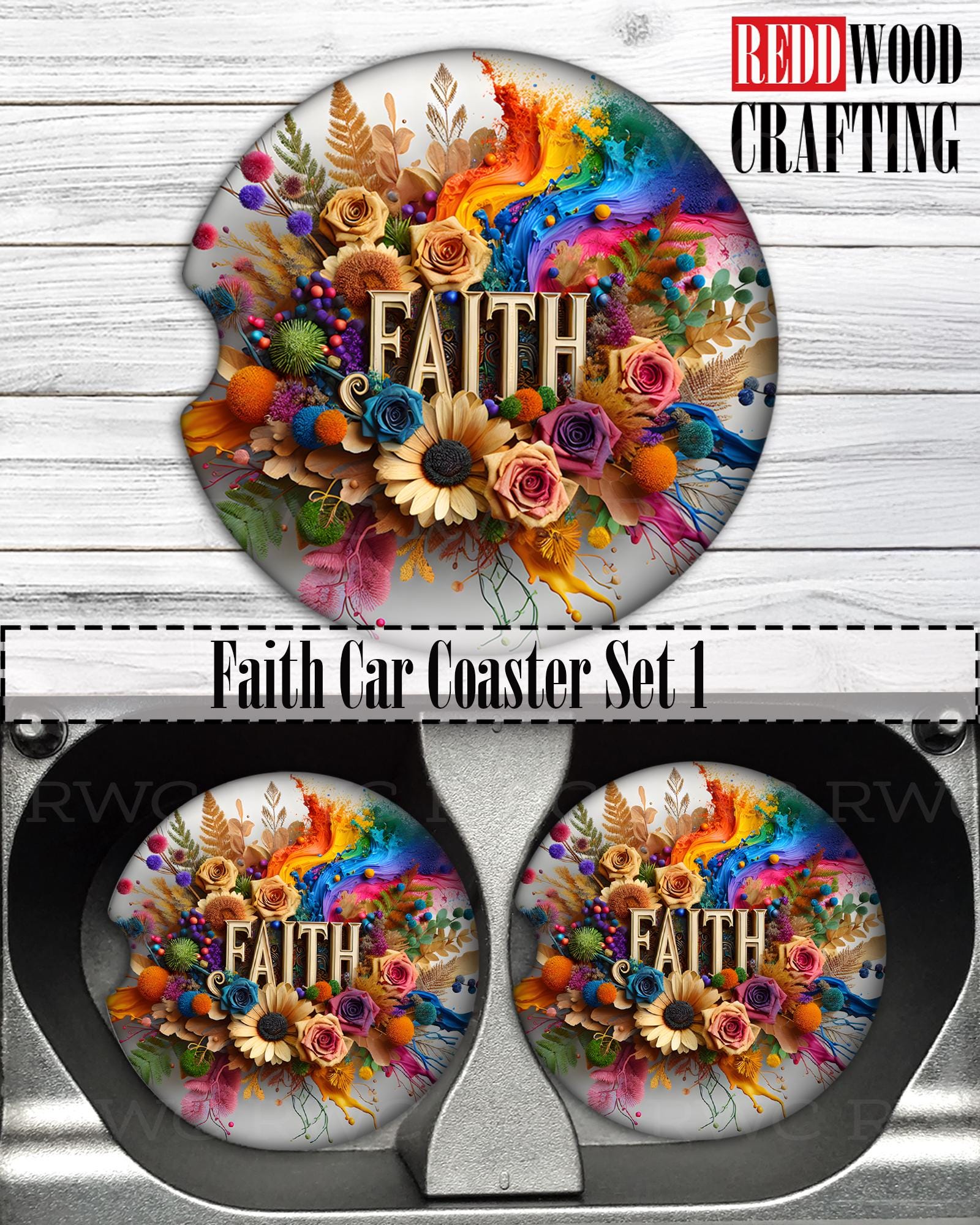 Car Coasters: Faith - Christian (Set of 2) Neoprene Cup Holder Accessories - 8 Styles to Choose From - Image 2