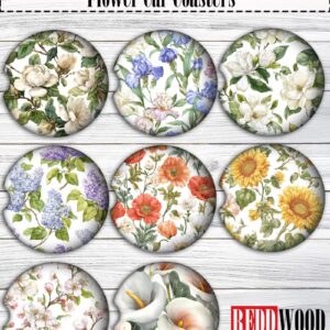 Flower Car Coasters (Set of 2), Neoprene Cup Holder Accessories - 8 Options
