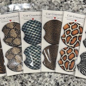 Animal Print Car Coasters, Neoprene Cup Holder Accessories (Set of 2)