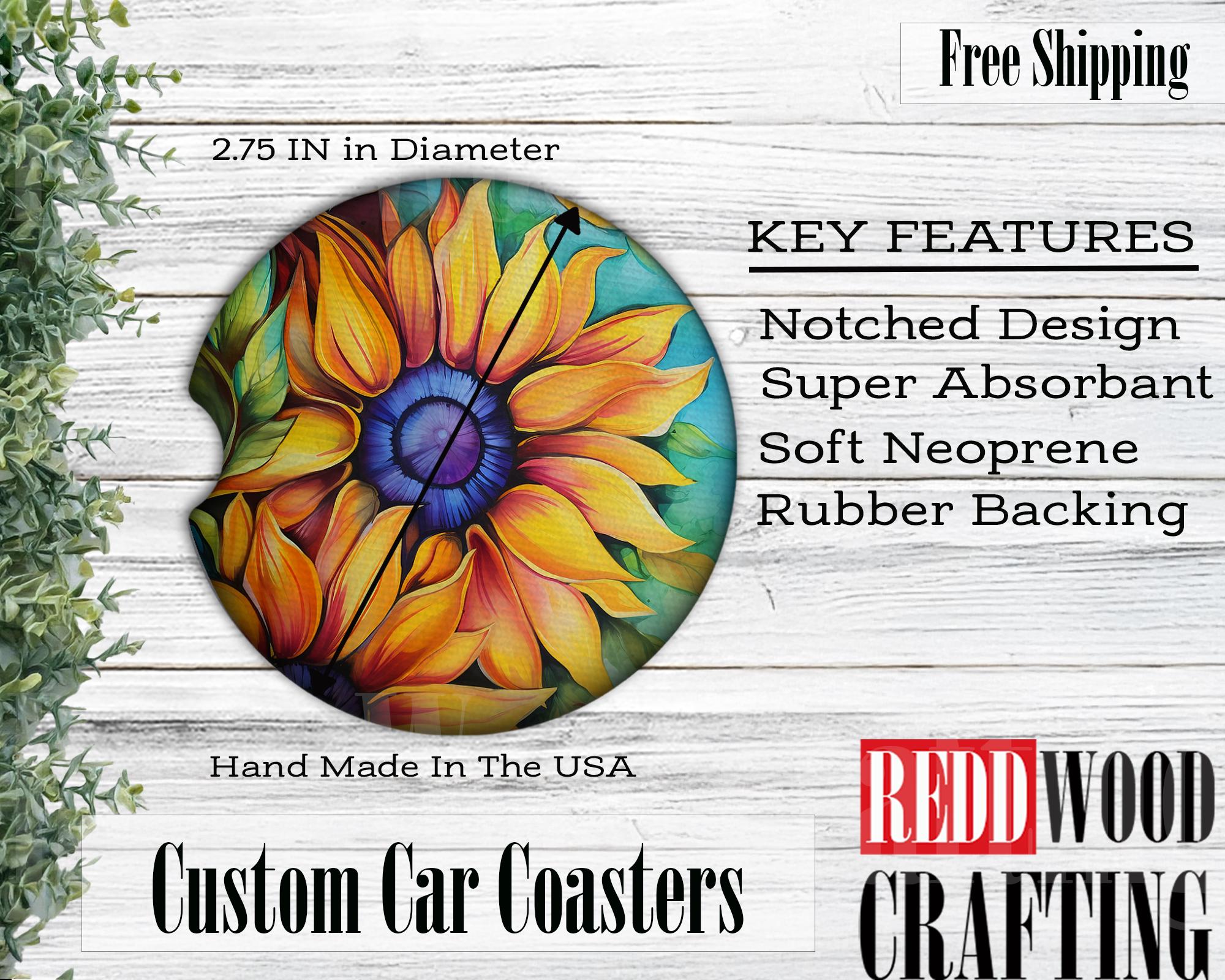 Alcohol Ink Sun Flowers Car Coasters, Car Cup Holder Accessories (Set of 2) - Image 2