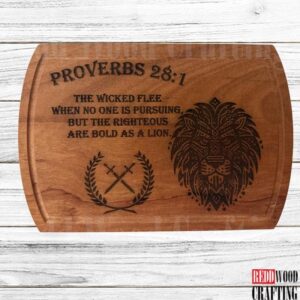 Inspirational Christian Walnut Cutting Board, Rustic Wood Sign | Scripture - Proverbs 28:1