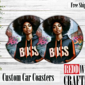 Boss Black Woman Car Coasters, Neoprene Cup Holder Accessories (Set of 2)