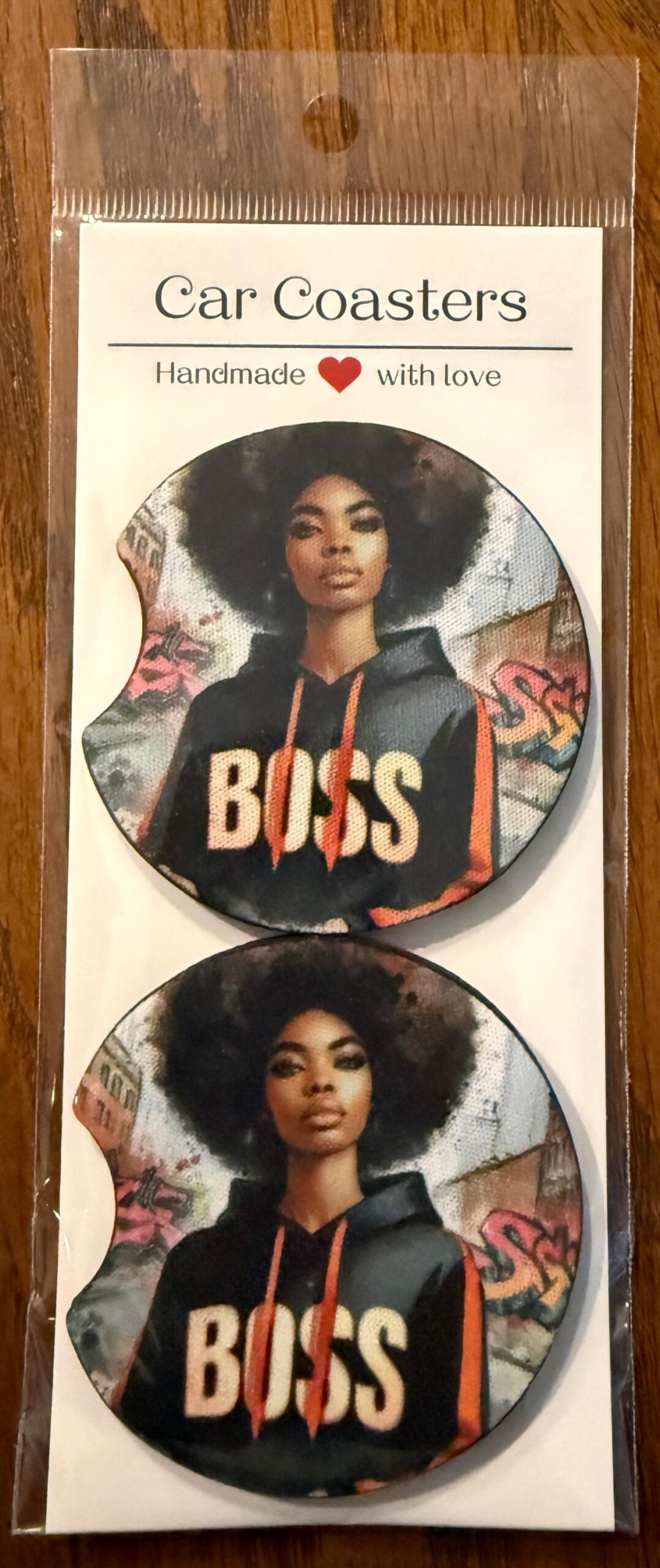 Boss Black Woman Car Coasters, Neoprene Cup Holder Accessories (Set of 2) - Image 3
