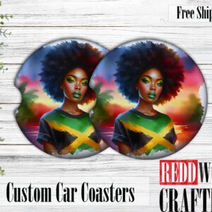 Jamaica Woman Car Coasters, Neoprene Cup Holder Accessories (Set of 2)