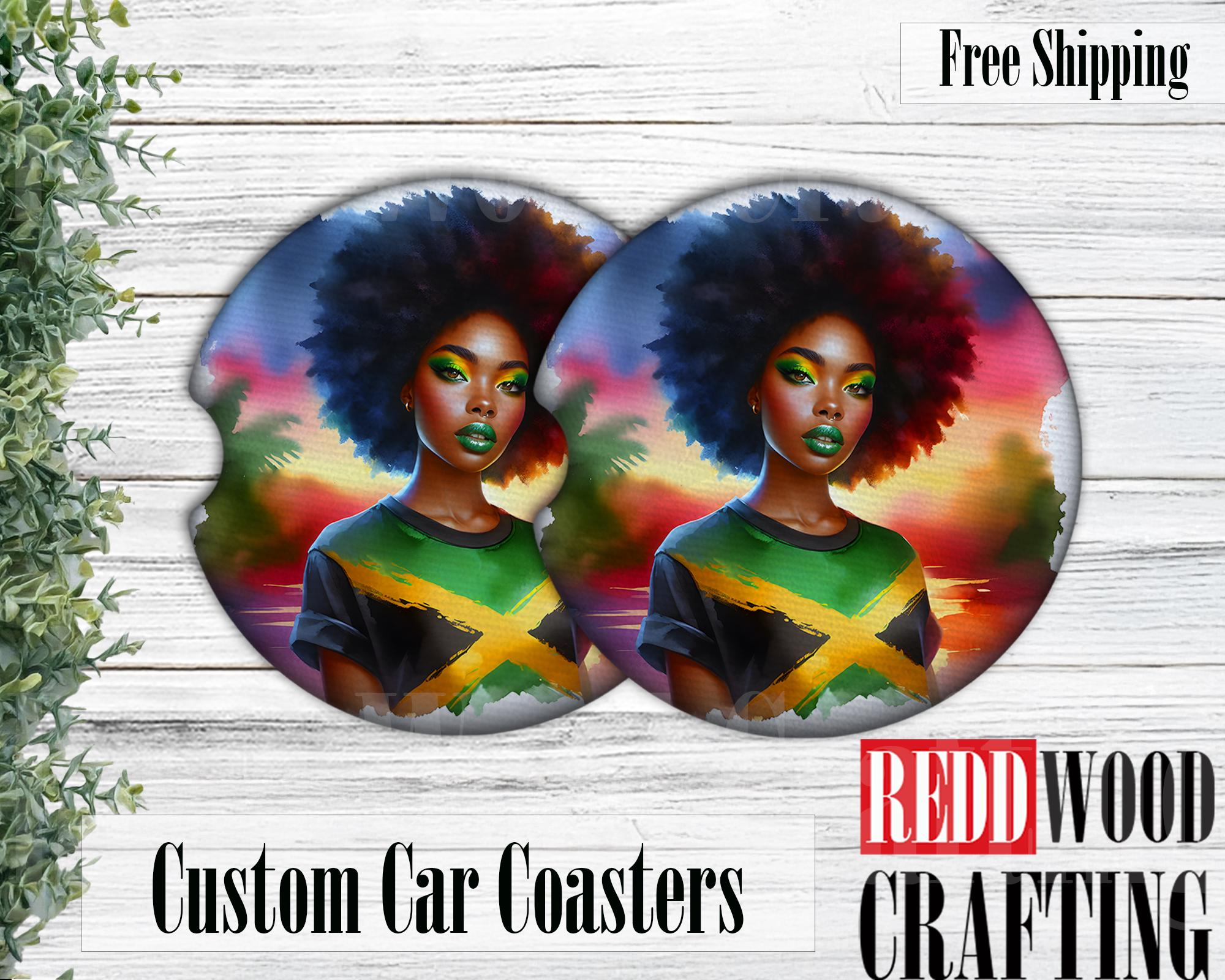 Jamaica Woman Car Coasters, Neoprene Cup Holder Accessories (Set of 2)