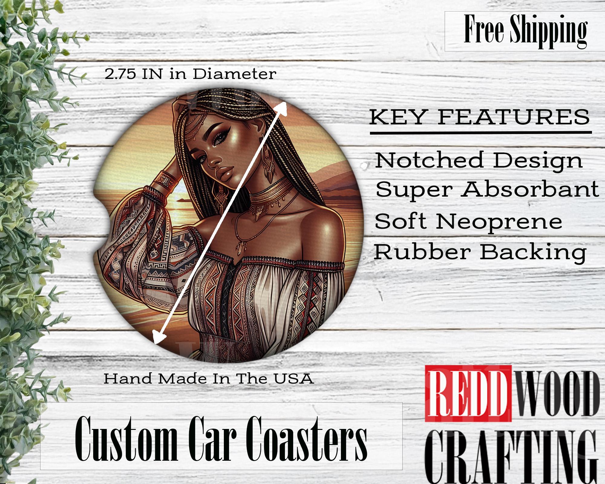 African American Woman Beach Car Coasters, Neoprene Cup Holder Protectors (Set of 2) - Image 2