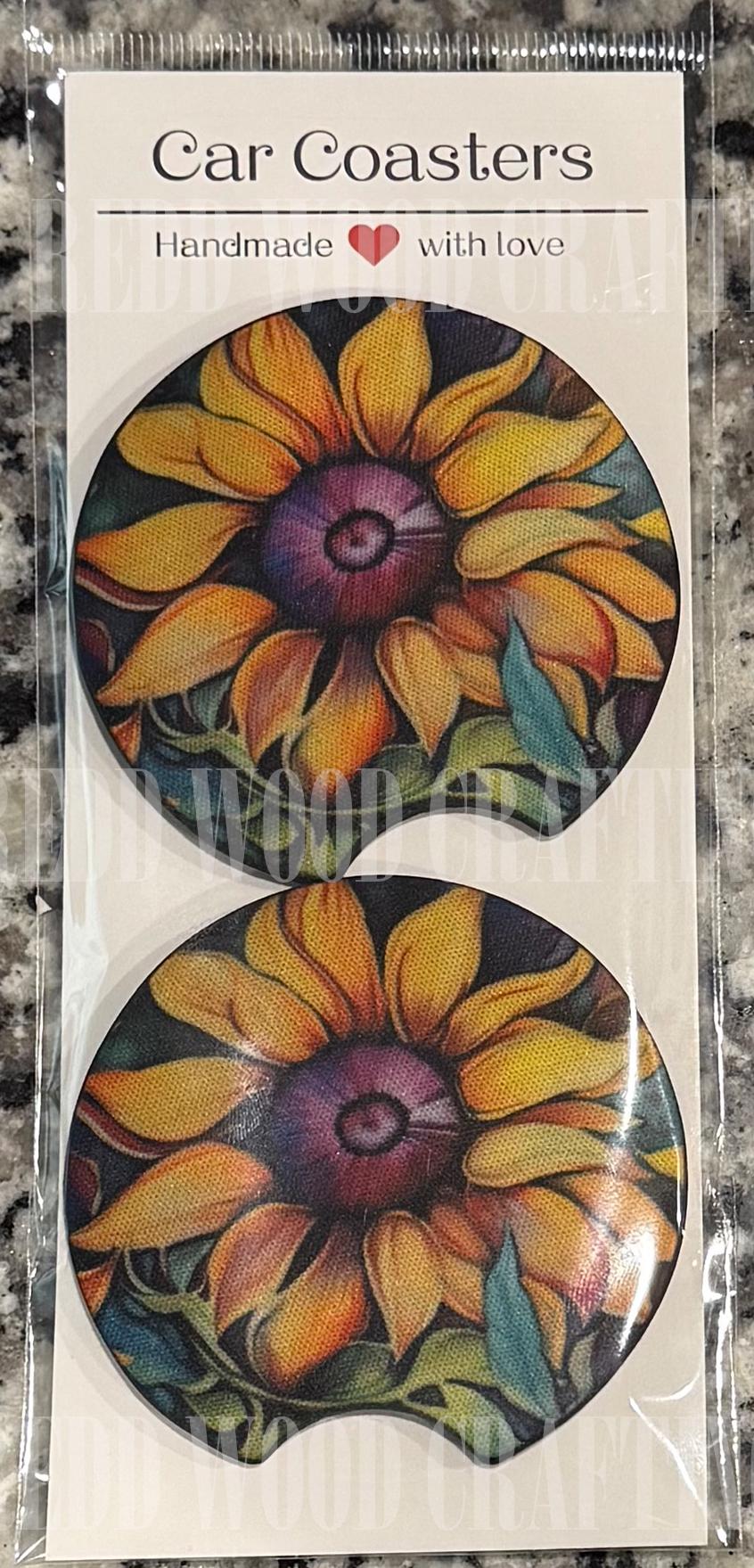 Alcohol Ink Sun Flowers Car Coasters, Car Cup Holder Accessories (Set of 2) - Image 3