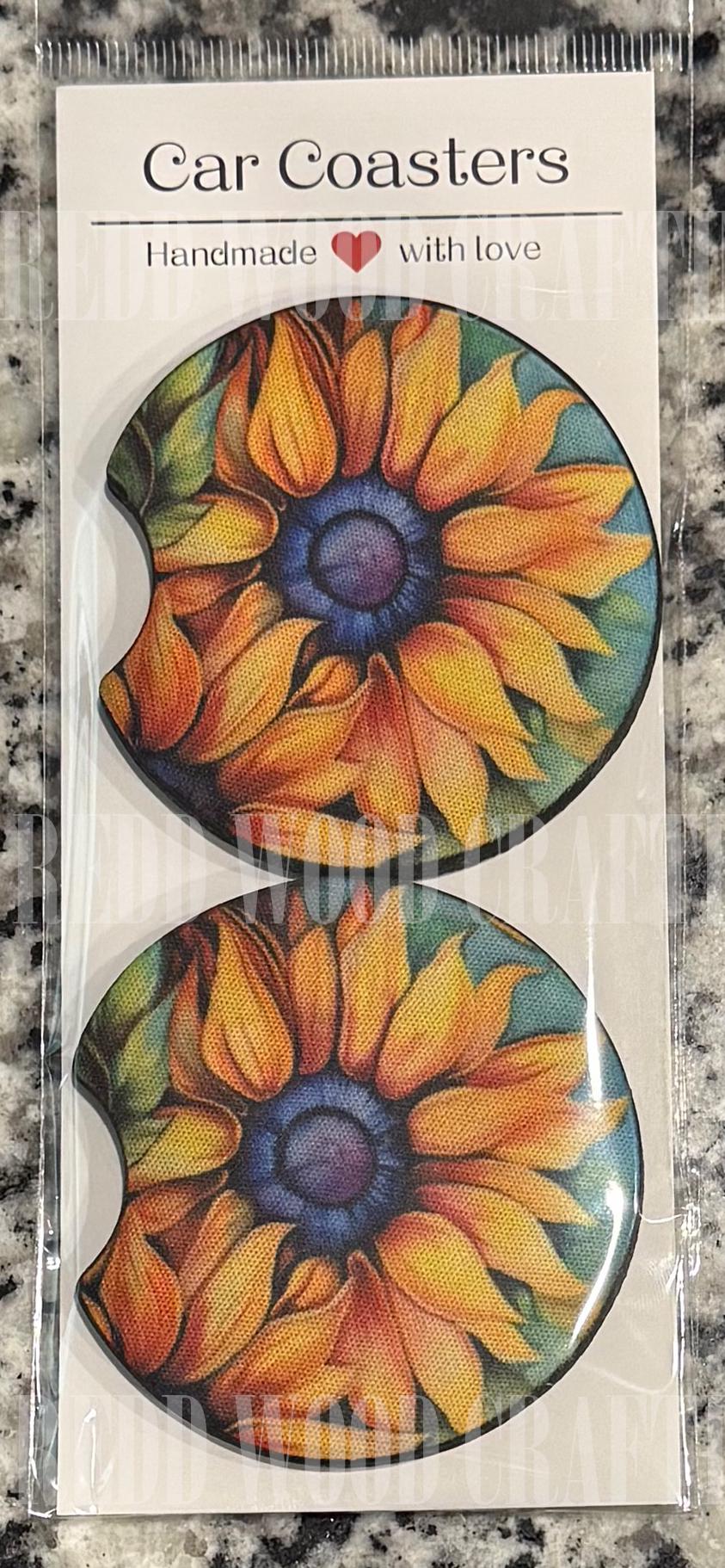 Alcohol Ink Sun Flowers Car Coasters, Car Cup Holder Accessories (Set of 2) - Image 3