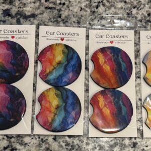 Alcohol Ink Car Coasters, Car Cup Holder Accessories (Set of 2) - 6 Options