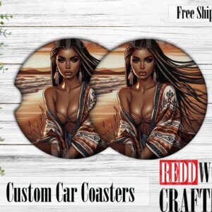 African American Woman Car Coasters, Neoprene Cup Holder Accessories (Set of 2)