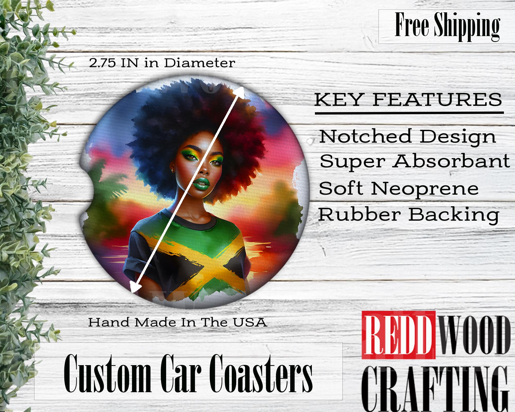 Jamaica Woman Car Coasters, Neoprene Cup Holder Accessories (Set of 2) - Image 2